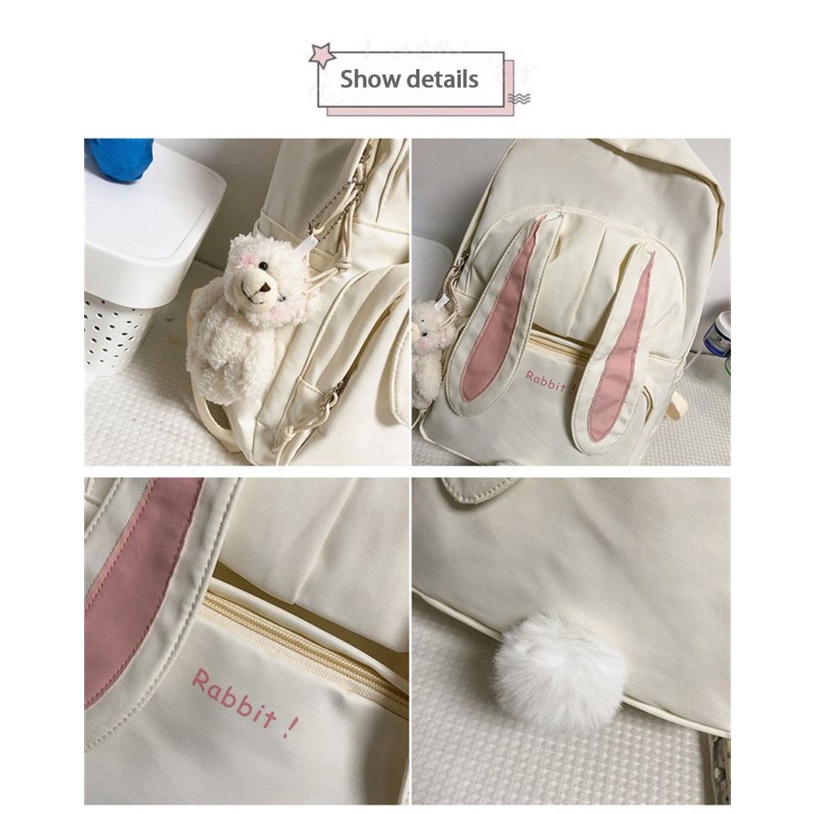 Thỏ Bé Gái Ba Lô Đi Học Nữ Công Suất Lớn Kawaii Lưng Mochila Hồng Nữ Bagpack Nylon Hoạt Hình Schoolbag