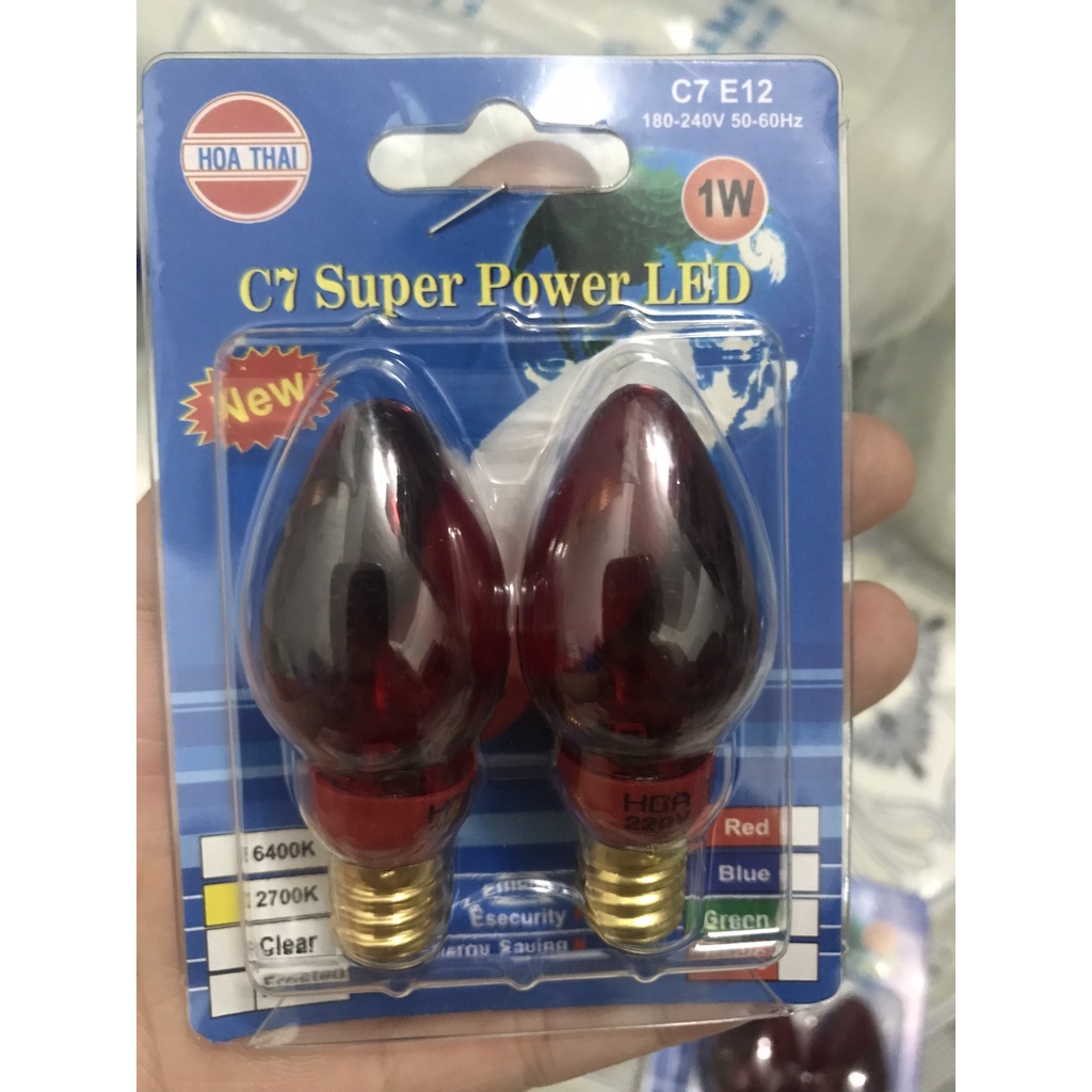 Vỉ 2 Bóng Ớt Led Màu đỏ- Hòa Thái- Hàng xịn, Siêu bền ( Bóng bàn thờ)