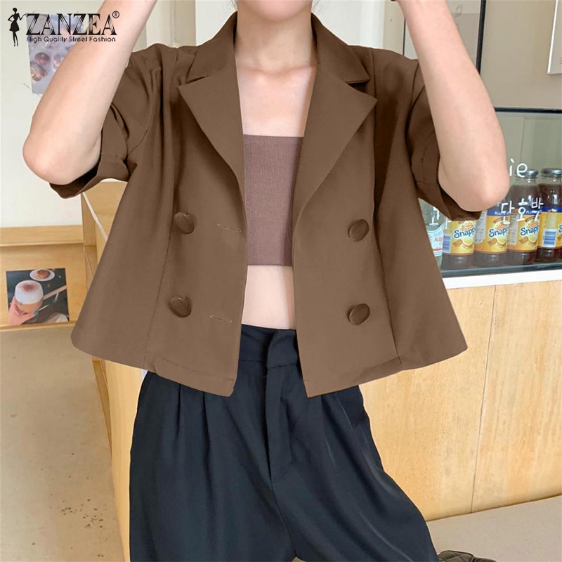 Áo khoác blazer ZANZEA tay lửng cổ bẻ thời trang Hàn Quốc tùy chọn màu sắc dành cho nữ
