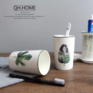 (có sẵn) Bộ cốc sứ đánh răng hình lá