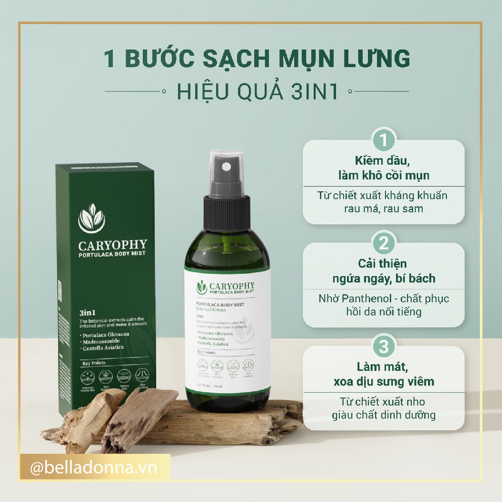 [CHÍNH HÃNG] Xịt Ngừa Mụn Toàn Thân Caryophy Portulaca Body Mist 150ml