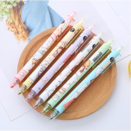 Bút Bi Bấm Màu Đen Ngòi 0.5mm Hình Hoạt Hình Dễ Thương Được Chọn Mẫu