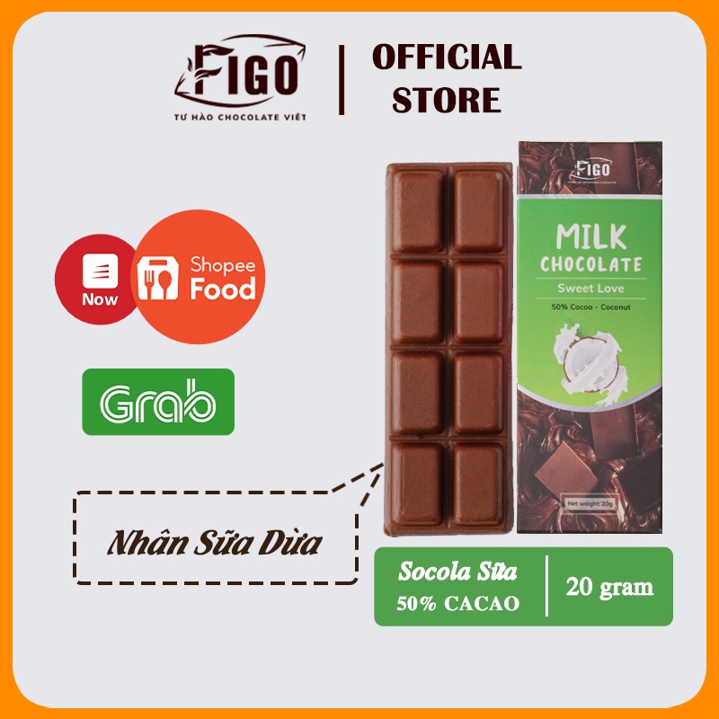 Chocolate 50% Cacao| Kẹo socola sữa đủ 7 vị Hạnh nhân Hạt điều Dừa Nho Phô mai FIGO