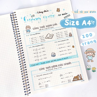 SỔ LÒ XO ĐƠN SIZE A4 SIÊU TO 200 TRANG DÀY 100GSM KHÔNG LEM GHI CHÉP TAKE NOTE BULLET JOURNAL KLONG