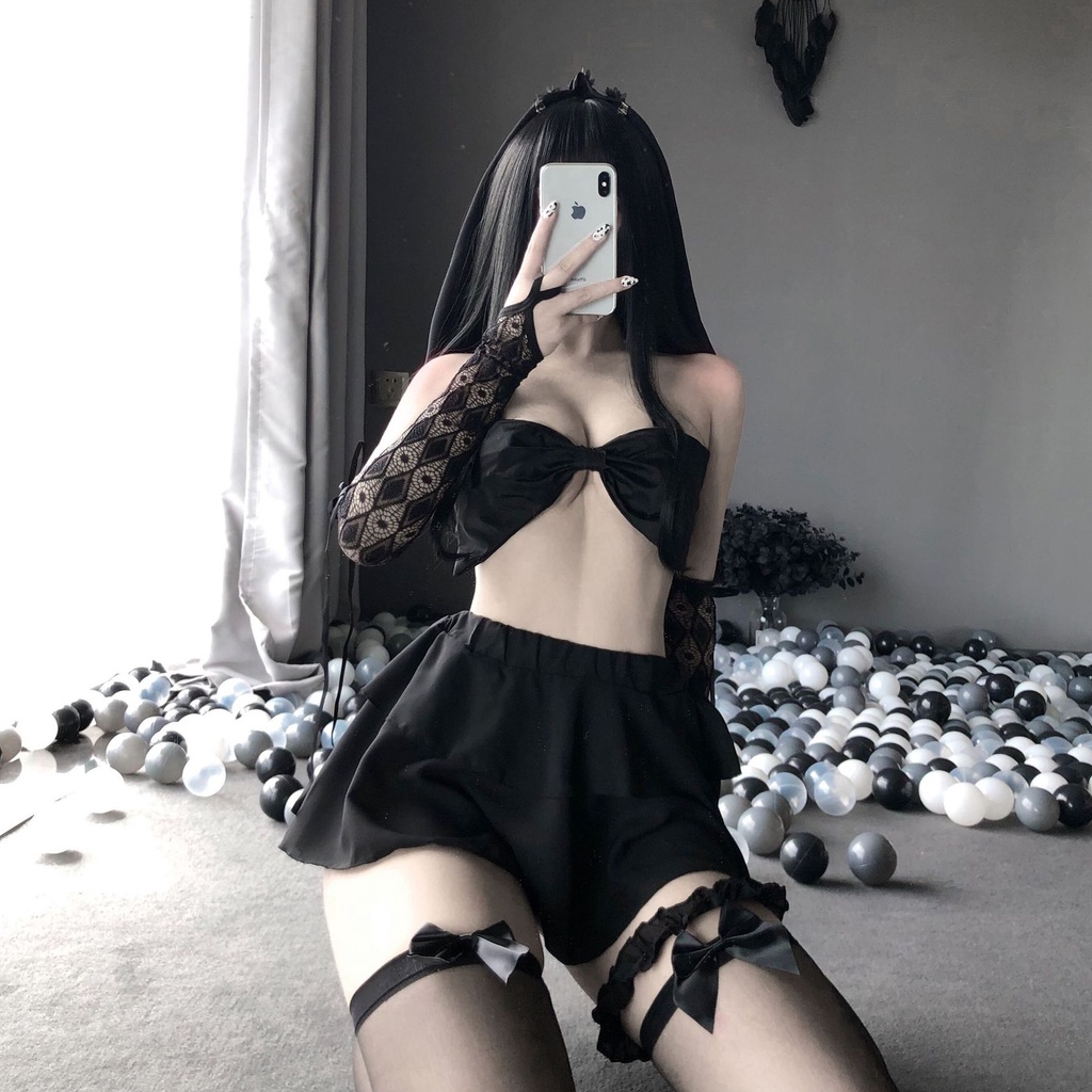 Đồ ngủ sexy đồ ngủ nữ cosplay cô dâu 1 sexy ren lưới hoa văn màu đen màu trắng freesize QUENQUEN store a2 | BigBuy360 - bigbuy360.vn