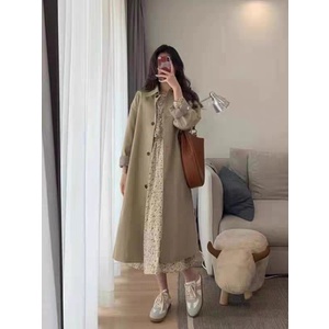 LP26 Áo khoác măng tô nữ dáng dài tay phối kẻ 2 màu be đen Hàng Quảng Châu | BigBuy360 - bigbuy360.vn