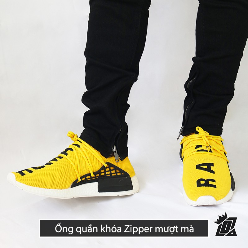 Quần jean nam Streetwear DATINO màu đen trơn form Skinny co giãn ống khóa Zipper, bền màu