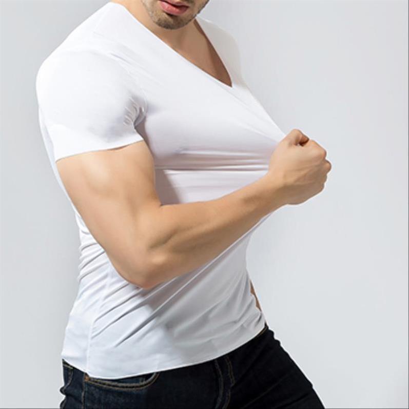 Áo Thun Lụa Lạnh Siêu Mỏng Co Giãn Tay Ngắn Có Size Lớn Màu Đen Cho Nam