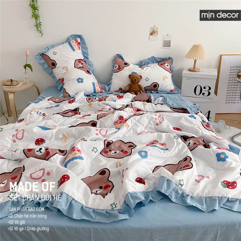 [2021] Set chăn ga gối Cotton Đũi Bèo Mịn Decor - Bộ ga giường chăn trần bông mùa hè mềm mịn phong cách Hàn Quốc