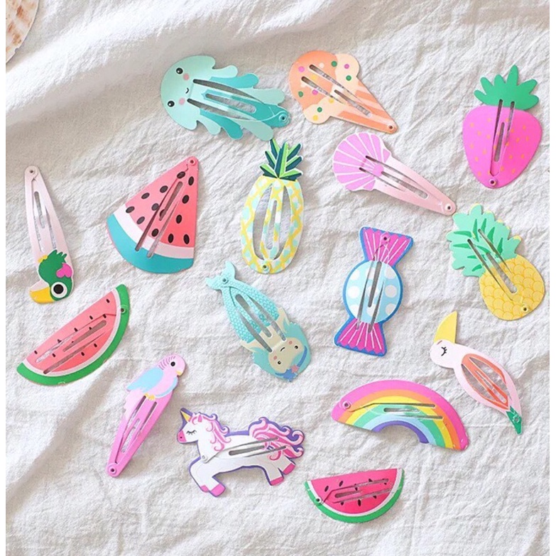 Kẹp Bấm Tóc Kim Loại pilu màu sắc ngọt ngào hoạ tiết trái cây dễ thương cho bé