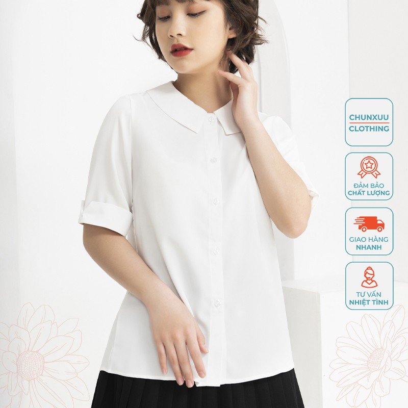 Áo sơ mi nữ trắng công sở Chunxuu ngắn tay chất vải lụa hàn mềm mát - SP08