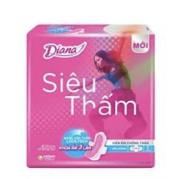 2 GÓI BĂNG VỆ SINH DIANA SIÊU THẤM SIÊU MỎNG CÁNH 23cm (1 gói 8 miếng) TẶNG 4 MIẾNG BĂNG DIANA SIÊU THẤM ĐÊM 29cm