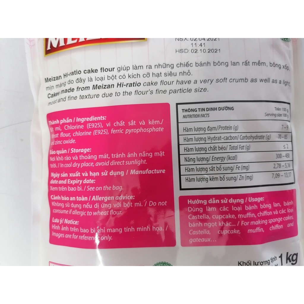 [Túi 1 Kg] BỘT BÁNH BÔNG LAN, CASTELLA, CUPCAKE, MUFFIN, CHIFFON [VN] MEIZAN Hi-Ratio Cake Flour (halal)