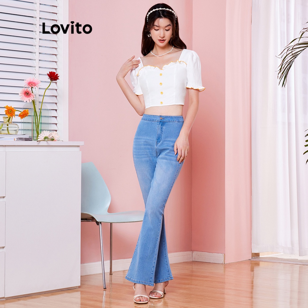 Áo cánh (Lovito Exclusive) DOPAMINE GIRLS Tay áo phồng trơn Bình thường L28AE032 (Trắng)