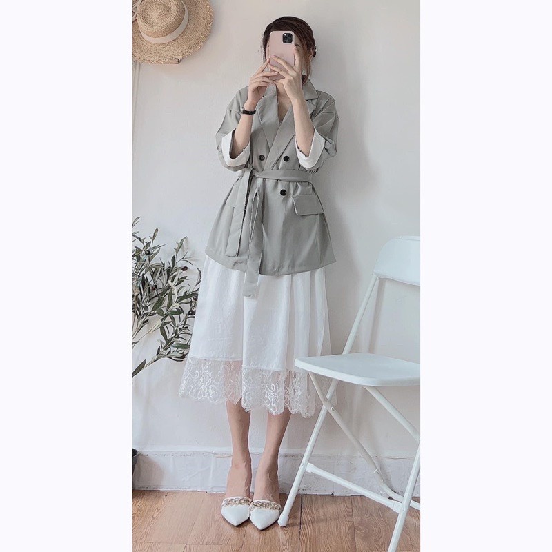 [Ảnh thật/Video]Áo blazer Hàn Quốc tay lỡ kèm đai sang chảnh | BigBuy360 - bigbuy360.vn