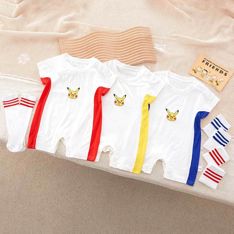 Set Đồ Mùa Hè 2 Món Gồm Áo Liền Quần Tay Cộc + Vớ Bằng Vải Cotton Dễ Thương Cho Bé 0-18 Tháng Tuổi