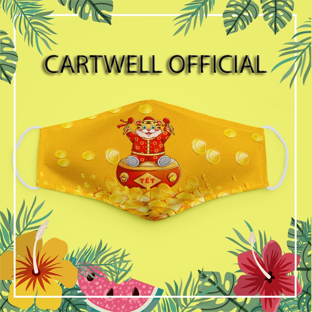 Khẩu trang happy new year 2022 tết nhâm dần chúc mừng năm mới cát tường tài lộc hổ vàng CARTWELL có thể giặt và tái sử d