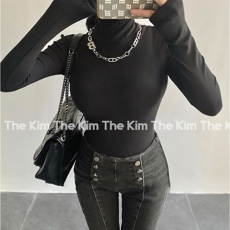 Áo thun tăm trơn cổ lọ dài tay , áo giữ nhiệt basic cổ cao ôm sát body The Kim AD132