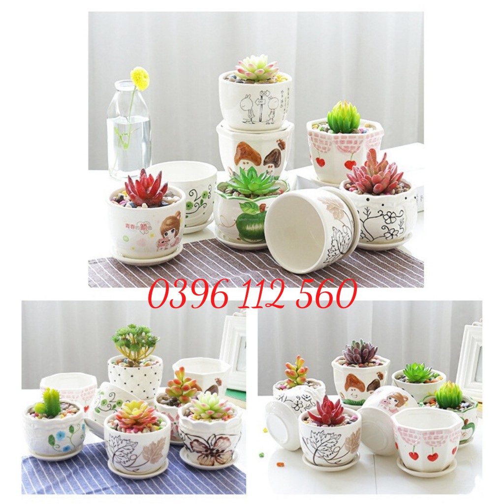 Chậu Trồng Cây Cảnh Có Đĩa Lót Size 14.5 Cm