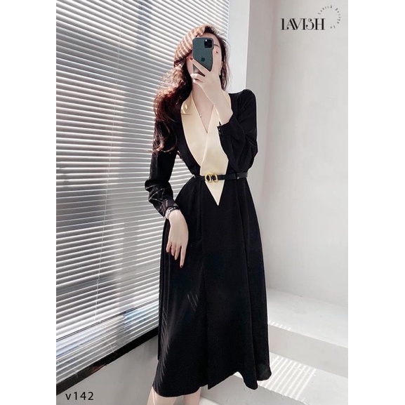 Váy đen phối cổ trắng phong cách quí tộc chanh xả