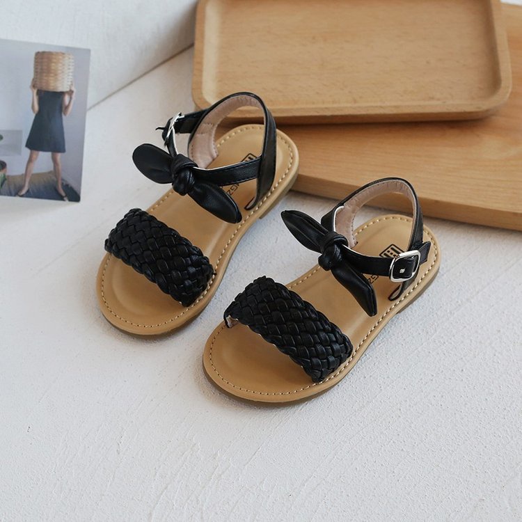 Xăng đan da đế mềm chống trượt đính nơ thời trang mùa hè thích hợp cho bé gái 1-8 tuổi