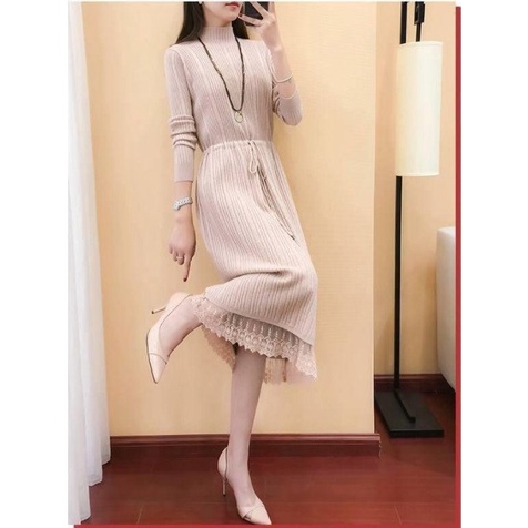 Đầm len nữ,Đầm len nữ xoè dáng dài thời trang thu đông Al06