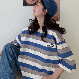 Áo thun nữ cổ tròn form rộng streetwear áo phông nam form rộng basic cotton kẻ cậu bẻ