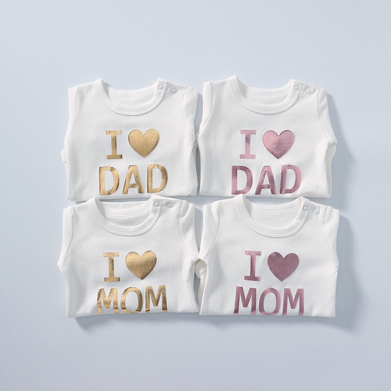 Bộ quần áo liền thân bodychip cho bé in chữ I LOVE DAD, I LOVE MOM 0-3M Goodbaby