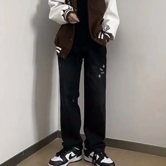 Quần Jeans Lưng Cao Thêu Họa Tiết Plus Size Cho Nam Nữ