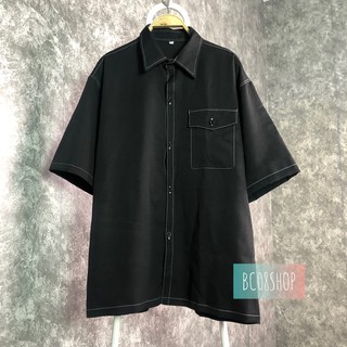 Áo Sơ Mi Nam Tay Lỡ Viền Chỉ Nổi Phong Cách Unisex 2 màu Đen Trắng cực chất 💟HOHO_Unisex