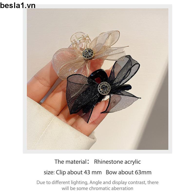 🌈Kẹp Tóc Nơ Đính Đá Kim Cương Giả Hai Mặt Vải Lưới Kích Thước Nhỏ Cài Tóc Đuôi Ngựa Mùa Hè