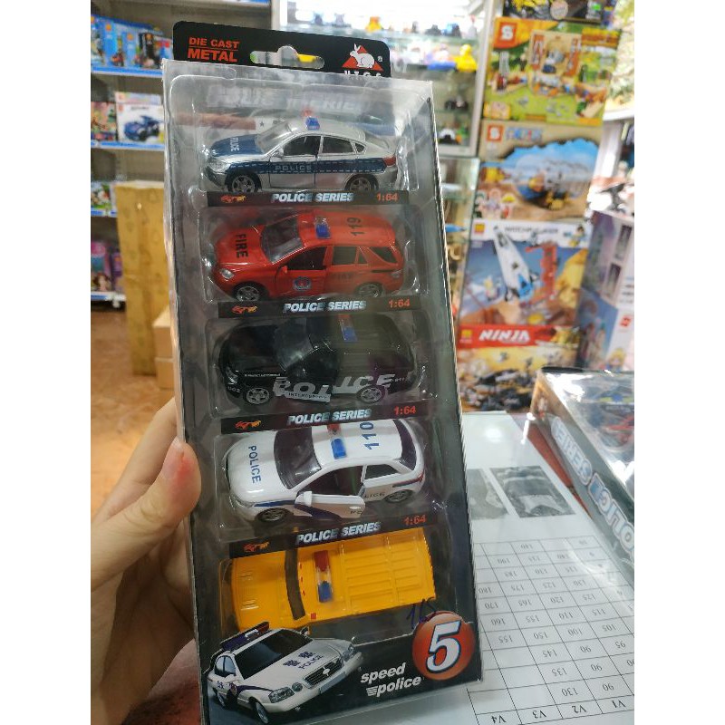 Bộ 5 xe cảnh sát bằng sắt mở cánh, bánh đà