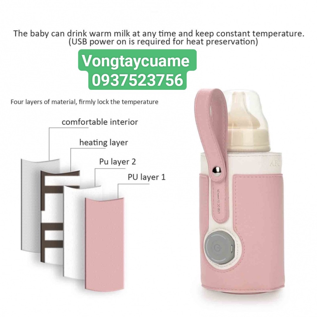 Túi hâm/ Túi ủ ấm bình sữa bằng da cao cấp ABOUTBABY, điều chỉnh 3 chế độ sưởi ấm