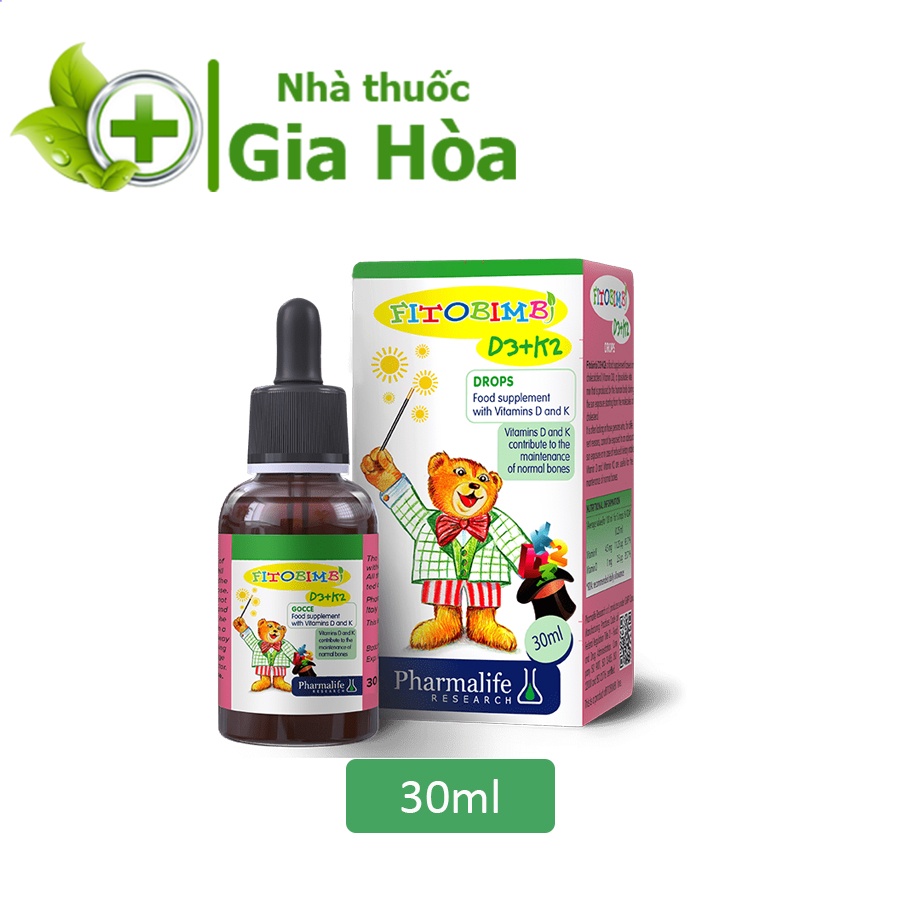 Fitobimbi D3 K2 - Siro bổ sung vitamin D3, K2 giúp bé hấp thu canxi tối đa, xương, răng chắc khỏe, giảm còi xương trẻ em