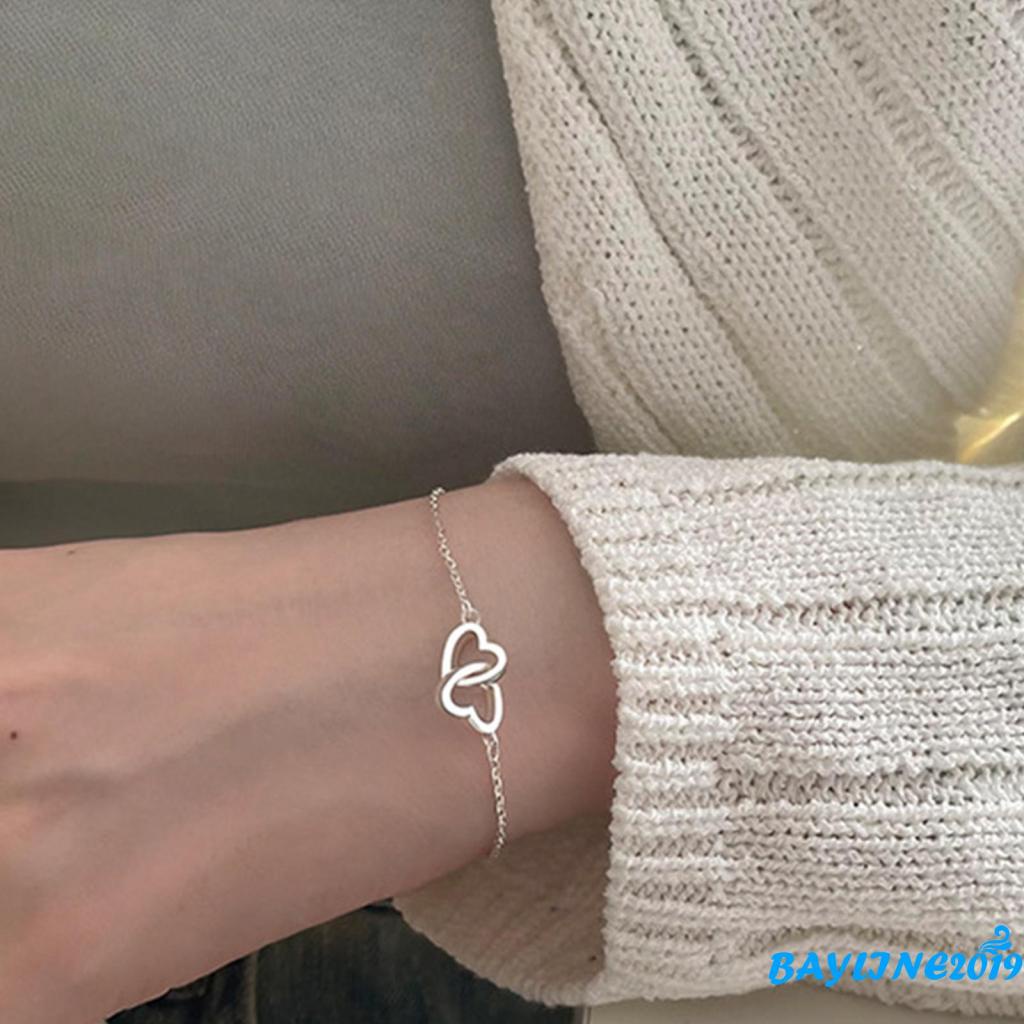 Vòng Tay Dây Xích Hình Trái Tim Đôi Rỗng Có Thể Điều Chỉnh Trang Sức Thời Trang Dành Cho Bạn Nữ