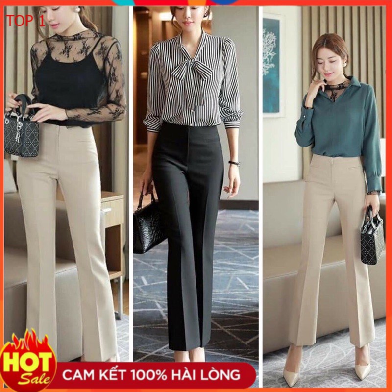 quần ống loe cạp cao 2 cúc cao cấp