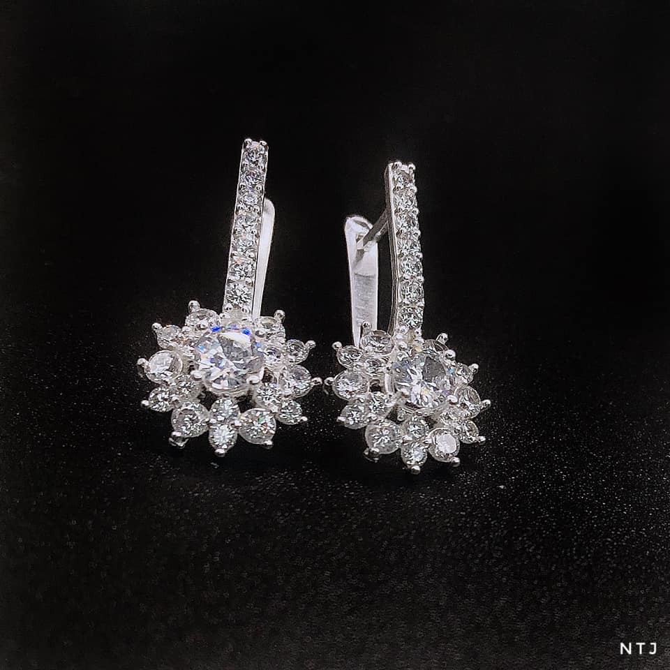 BÔNG TAI HOA BẠC CHỐT BẬT- BÔNG TAI CHỐT BẬT