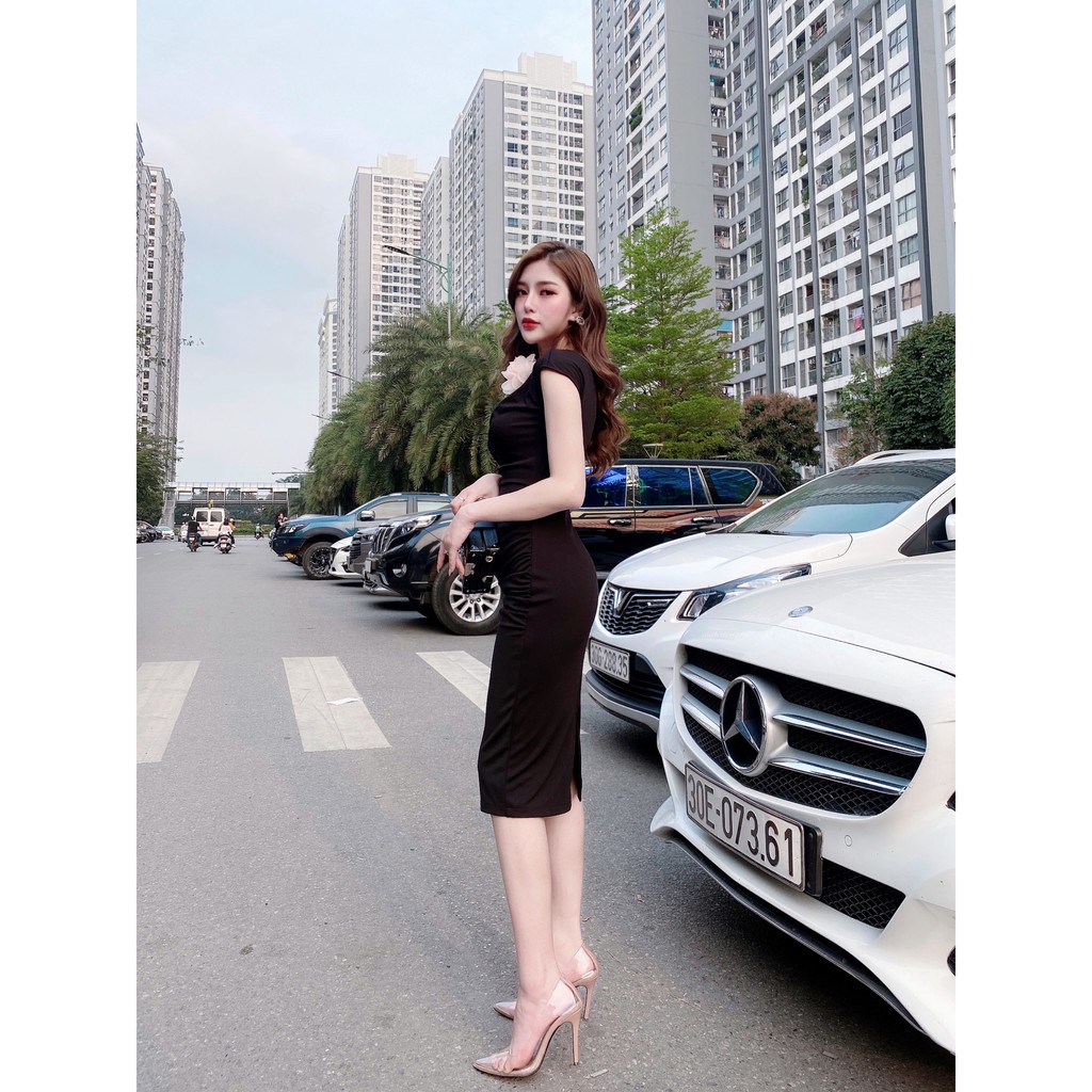 Đầm đen dáng dài ôm body tôn eo thiết kế cao cấp, tay ngắn sang chảnh dự tiệc | BigBuy360 - bigbuy360.vn