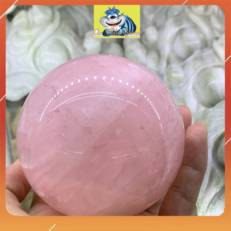 Quả Cầu Phong Thủy Đá Thach Anh HồngTự Nhiên Size 7cm - Trang Trí Bàn Làm Việc