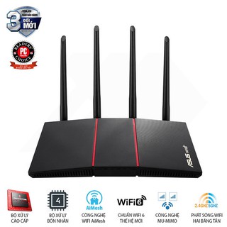 Bộ phát wifi 6 Asus RT-AX55 Băng tầng kép, Chuẩn AX1800, Chíp xử lý quad-core1,5Ghz (Hàng chính Hãng)