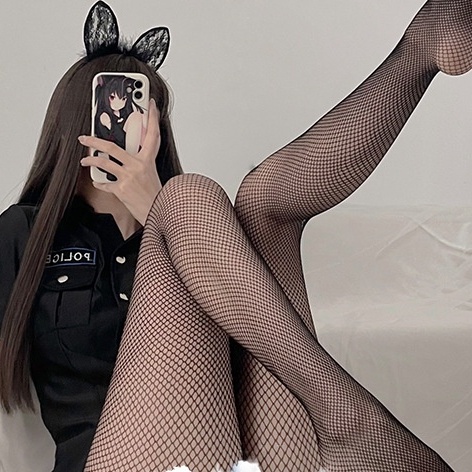 [Che tên] Quần tất lưới lỗ to kết hợp đồ cosplay gợi cảm, vớ lưới nữ lỗ lớn, vừa nhỏ liền thân đen TQ001