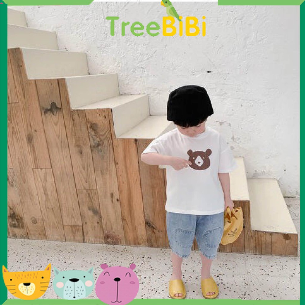 Áo thun bé trai in mặt gấu cute - 100% cotton, thoáng mát, hút mồ hôi tốt -  thời trang cho bé TreeBiBi