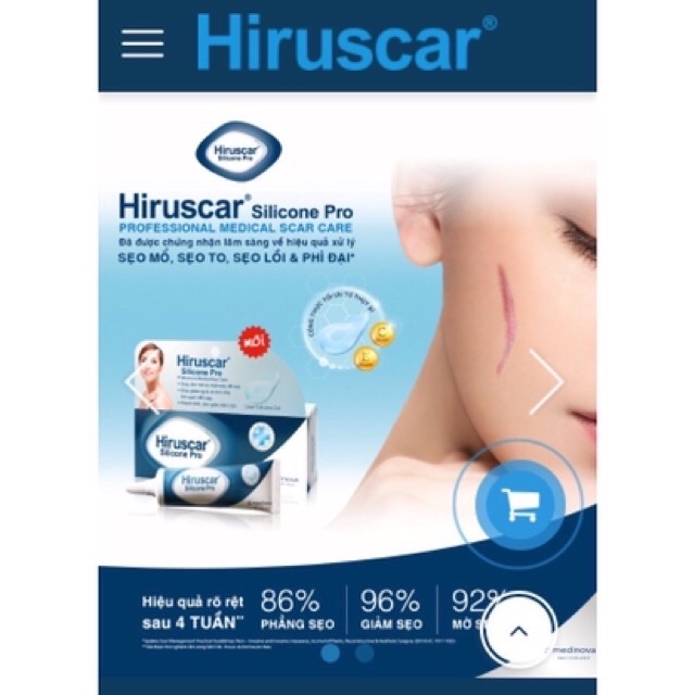 Hiruscar Silicone Pro - gel bôi hỗ trợ sẹo lồi, sẹo phì đại