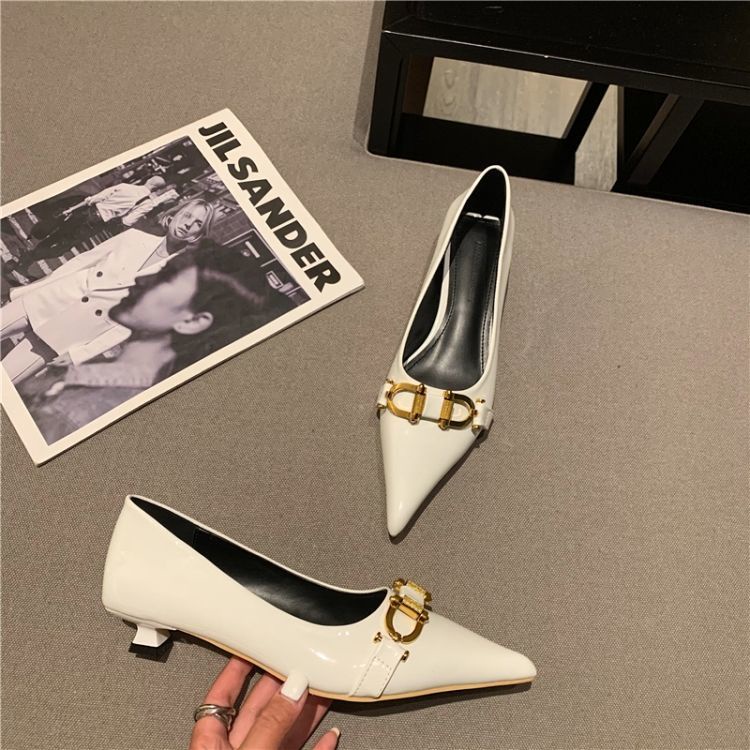 Giày da m3yc mũi nhọn gót thấp phối khóa kim loại kiểu mùa xuân thu trẻ trung dành cho nữ