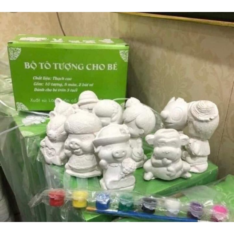 Tượng tô màu cho bé, bé tô tượng set 10 con kích thước 5-10 cm tặng kèm màu và bút tô