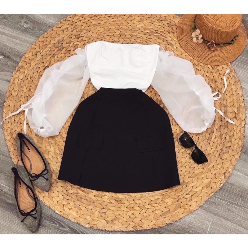 G1-Set áo cup ngực , chân váy kaki