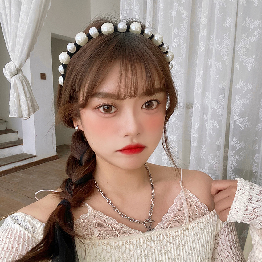 Alea 2021 Japan and South Korea new net red exquisite pearl ribbon hairband net red sweet super fairy braided hair band headdress