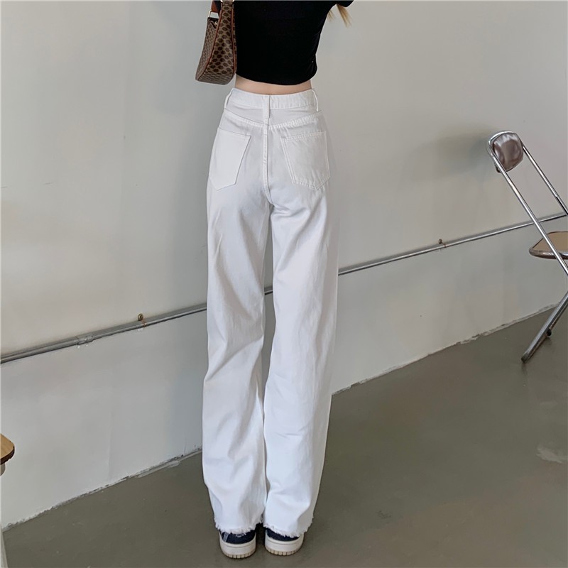 |T02| QUẦN JEANS TRẮNG ỐNG SUÔNG CẠP CAO HÁCH CHÂN HÀN QUỐC