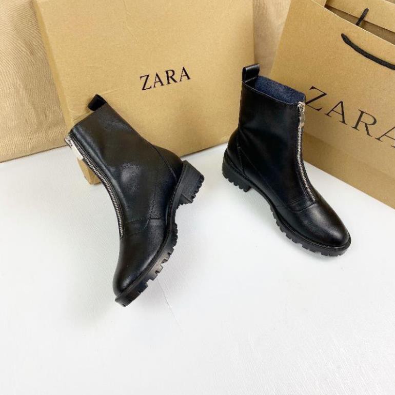 XK(VIDEO) Boot Cổ Lửng Zara Đế 5p Kéo Khoá Trước Da Mềm Lót Êm Fullbox Cao Cấp