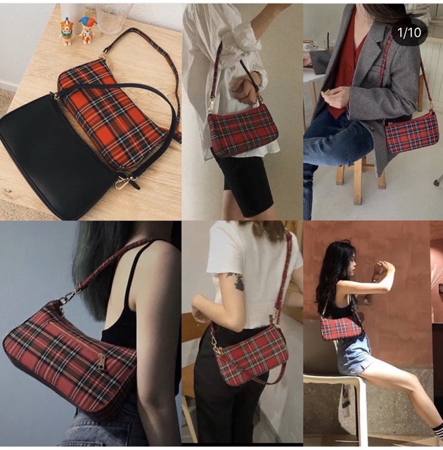 Túi xách nữ Shoulderr Bag hàng nhập quảng châu túi chất liệu da mềm đẹp - chất caro vải bố khoá kéo vàng kèm ảnh thật